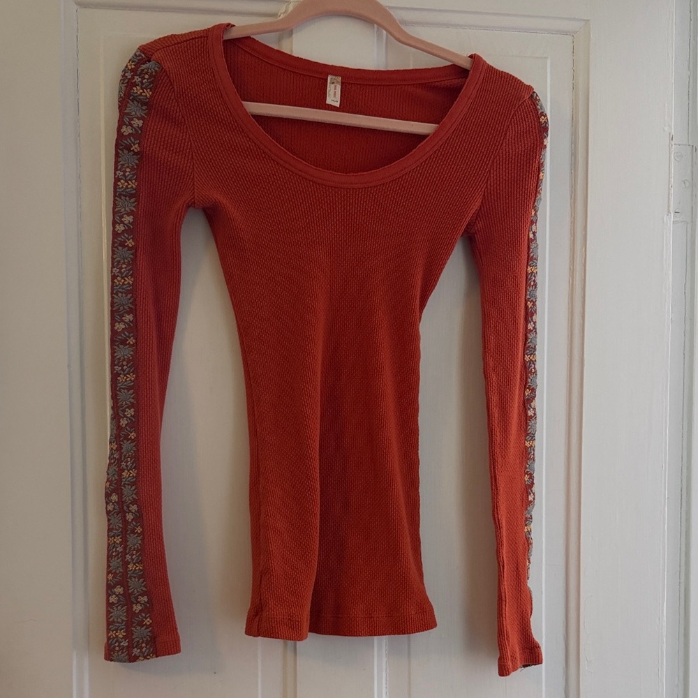 Free People Thermal Top with Sleeve Detail